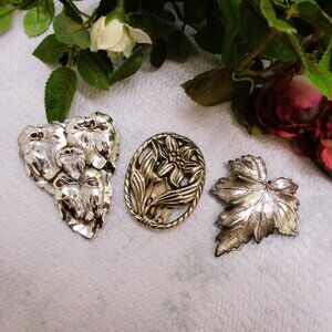 ART DECO Silver Convertible Dress Clip Lot ~ 1930s Silver Floral Leaf Clips